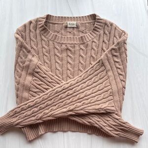 Altar'd State Women Knit Cable Sweater Pullover Crewneck Cropped Taupe Size S